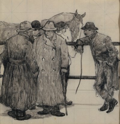 馬のディーラーのための研究、c.1917（四角い紙に鉛筆） 作： Robert Polhill Bevan